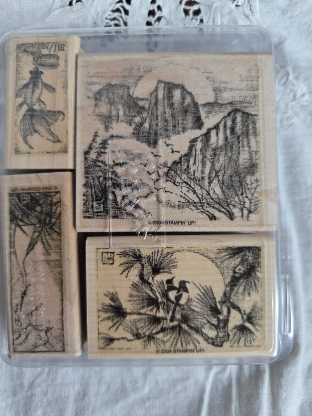 Vintage Stampin Up Oriental Brush Strokes Set of 4Wood Block Stamps 2004 CardArt